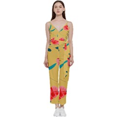 Flowers Petals Leaves Plants V-neck Camisole Jumpsuit by Grandong