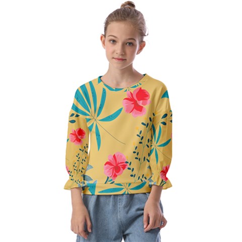 Flowers Petals Leaves Plants Kids  Cuff Sleeve Top by Grandong