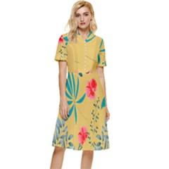 Flowers Petals Leaves Plants Button Top Knee Length Dress by Grandong