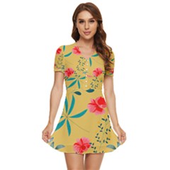 Flowers Petals Leaves Plants V-neck High Waist Chiffon Mini Dress by Grandong