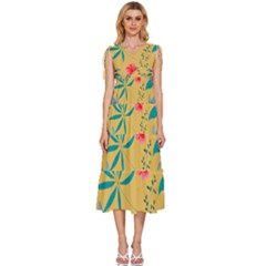 Flowers Petals Leaves Plants V-neck Drawstring Shoulder Sleeveless Maxi Dress by Grandong