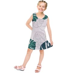 Leaves Monstera Background Kids  Tunic Dress by Grandong