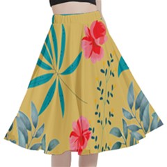 Flowers Petals Leaves Plants A-line Full Circle Midi Skirt With Pocket by Grandong