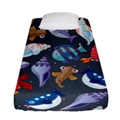 Sea Animals Pattern Wallpaper Fish Fitted Sheet (single Size) by Grandong