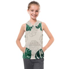 Leaves Monstera Background Kids  Sleeveless Hoodie