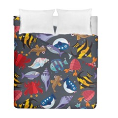 Sea Animals Pattern Wallpaper Fish Duvet Cover Double Side (full/ Double Size) by Grandong