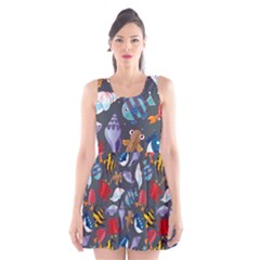 Sea Animals Pattern Wallpaper Fish Scoop Neck Skater Dress by Grandong