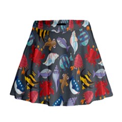 Sea Animals Pattern Wallpaper Fish Mini Flare Skirt by Grandong