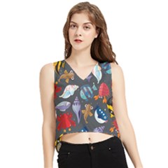 Sea Animals Pattern Wallpaper Fish V-neck Cropped Tank Top by Grandong