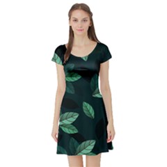 Leaves Foliage Plants Pattern Short Sleeve Skater Dress by Grandong