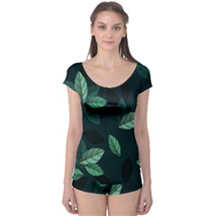 Leaves Foliage Plants Pattern Boyleg Leotard  by Grandong