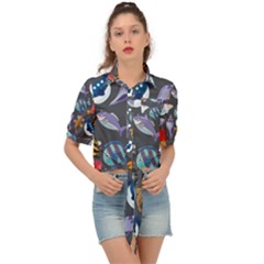 Sea Animals Pattern Wallpaper Fish Tie Front Shirt  by Grandong