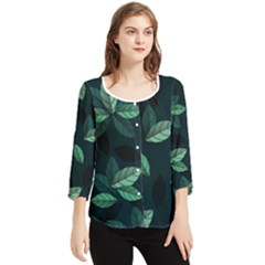 Leaves Foliage Plants Pattern Chiffon Quarter Sleeve Blouse by Grandong