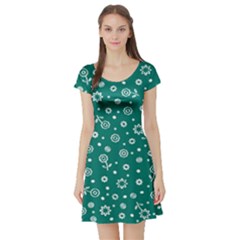 Flowers Floral Background Green Short Sleeve Skater Dress by Grandong