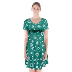 Flowers Floral Background Green Short Sleeve V-neck Flare Dress by Grandong