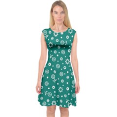 Flowers Floral Background Green Capsleeve Midi Dress by Grandong