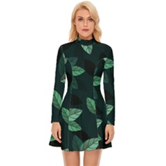 Leaves Foliage Plants Pattern Long Sleeve Velour Longline Dress