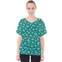 Flowers Floral Background Green V-Neck Dolman Drape Top View1