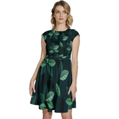 Leaves Foliage Plants Pattern Cap Sleeve High Waist Dress by Grandong