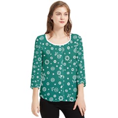 Flowers Floral Background Green Chiffon Quarter Sleeve Blouse by Grandong