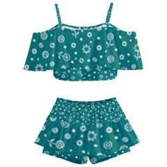 Flowers Floral Background Green Kids  Off Shoulder Skirt Bikini by Grandong