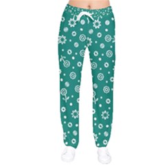 Flowers Floral Background Green Women Velvet Drawstring Pants