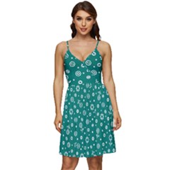 Flowers Floral Background Green V-neck Pocket Summer Dress  by Grandong