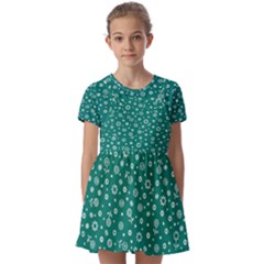 Flowers Floral Background Green Kids  Short Sleeve Pinafore Style Dress by Grandong