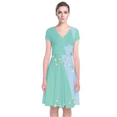 Flowers Branch Corolla Wreath Lease Short Sleeve Front Wrap Dress by Grandong