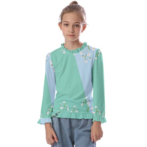 Flowers Branch Corolla Wreath Lease Kids  Frill Detail T-shirt by Grandong