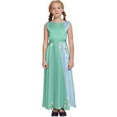 Flowers Branch Corolla Wreath Lease Kids  Satin Sleeveless Maxi Dress