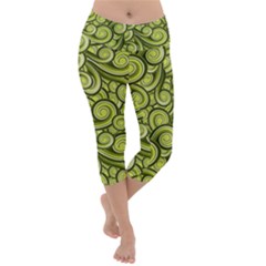 Flower Design Paradigm Start Lightweight Velour Capri Yoga Leggings by Grandong