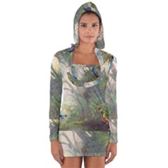 Peafowl Peacock Bird Birds Painting Art Wildlife Long Sleeve Hooded T-shirt by Sarkoni