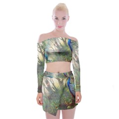 Peafowl Peacock Bird Birds Painting Art Wildlife Off Shoulder Top With Mini Skirt Set by Sarkoni