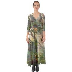 Peafowl Peacock Bird Birds Painting Art Wildlife Button Up Boho Maxi Dress by Sarkoni