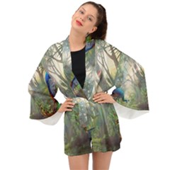 Peafowl Peacock Bird Birds Painting Art Wildlife Long Sleeve Kimono by Sarkoni