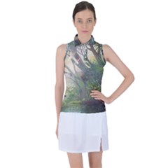 Peafowl Peacock Bird Birds Painting Art Wildlife Women s Sleeveless Polo T-shirt by Sarkoni