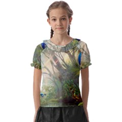 Peafowl Peacock Bird Birds Painting Art Wildlife Kids  Frill Chiffon Blouse by Sarkoni