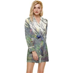 Peafowl Peacock Bird Birds Painting Art Wildlife Long Sleeve Satin Robe by Sarkoni