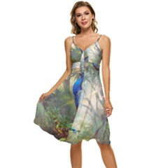 Peafowl Peacock Bird Birds Painting Art Wildlife Sleeveless Tie Front Chiffon Dress by Sarkoni