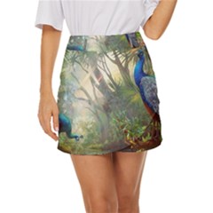 Peafowl Peacock Bird Birds Painting Art Wildlife Mini Front Wrap Skirt by Sarkoni