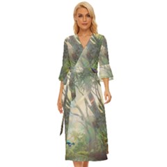 Peafowl Peacock Bird Birds Painting Art Wildlife Midsummer Wrap Dress by Sarkoni