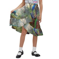 Peafowl Peacock Bird Birds Painting Art Wildlife Kids  Ruffle Flared Wrap Midi Skirt by Sarkoni