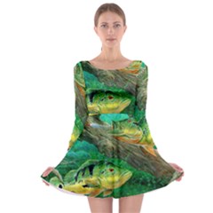 Peacock Bass Fishing Long Sleeve Skater Dress by Sarkoni