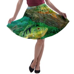 Peacock Bass Fishing A-line Skater Skirt by Sarkoni