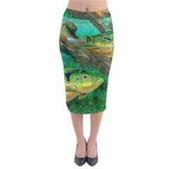 Peacock Bass Fishing Midi Pencil Skirt by Sarkoni