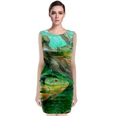 Peacock Bass Fishing Sleeveless Velvet Midi Dress by Sarkoni