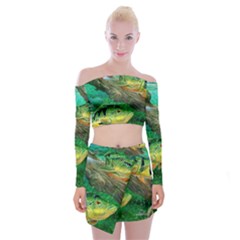 Peacock Bass Fishing Off Shoulder Top With Mini Skirt Set by Sarkoni