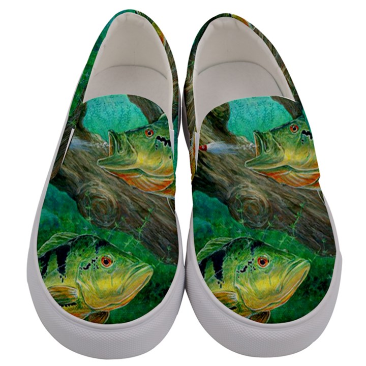 Peacock Bass Fishing Men s Canvas Slip Ons