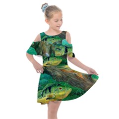 Peacock Bass Fishing Kids  Shoulder Cutout Chiffon Dress by Sarkoni